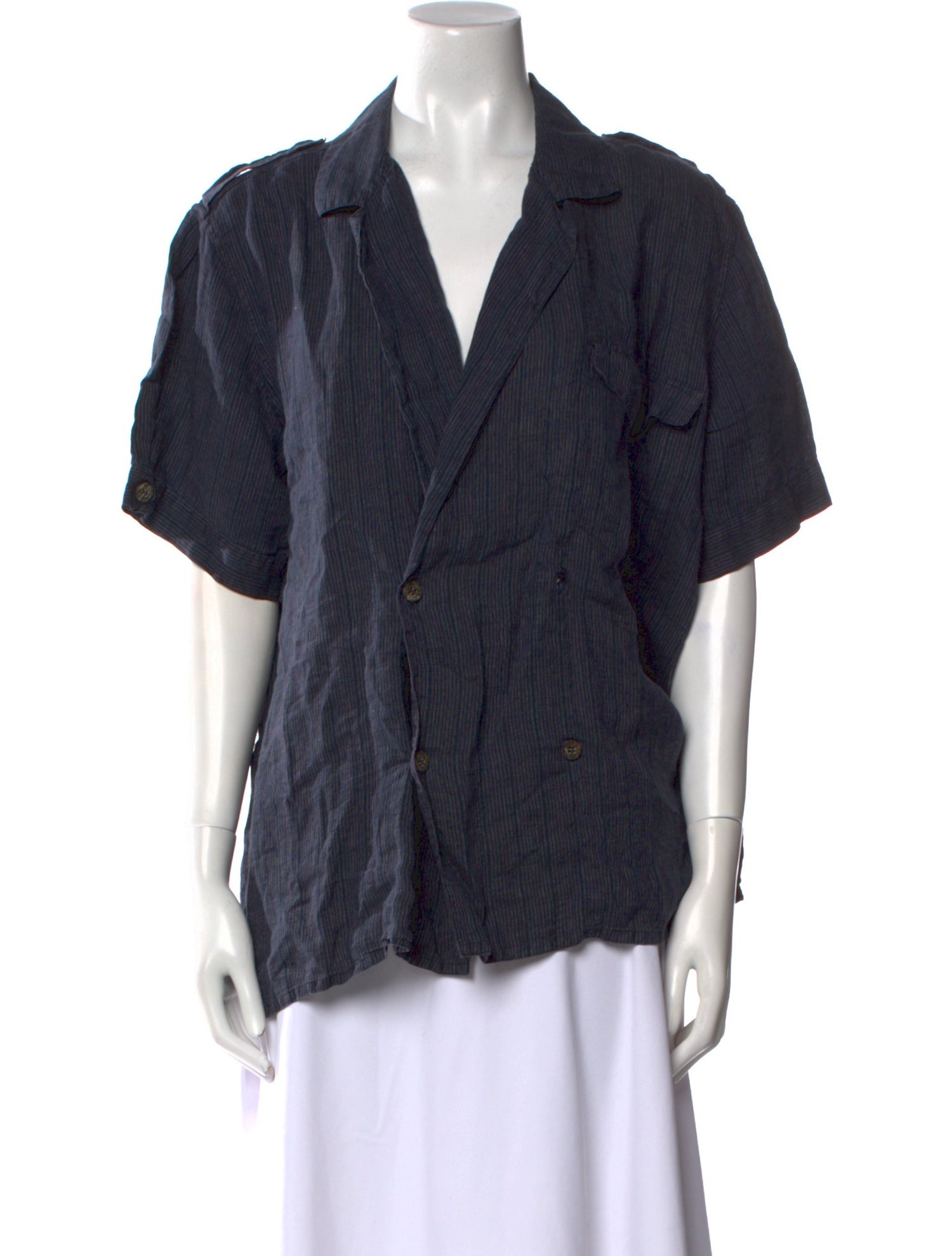 Salvatore Ferragamo Linen V-Neck Button-Up Top