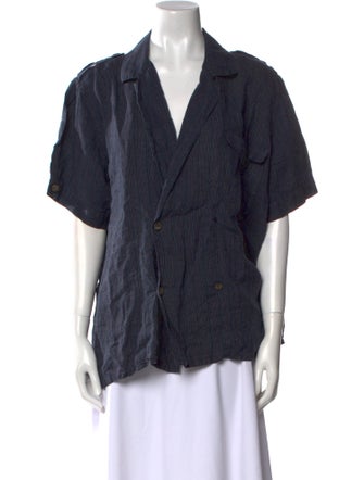 Salvatore Ferragamo Linen V-Neck Button-Up Top