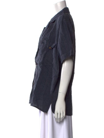 Salvatore Ferragamo Linen V-Neck Button-Up Top