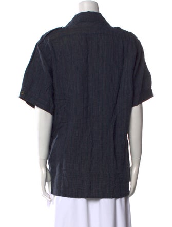 Salvatore Ferragamo Linen V-Neck Button-Up Top