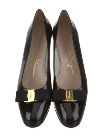 Salvatore Ferragamo Patent Leather Bow Accents Pumps
