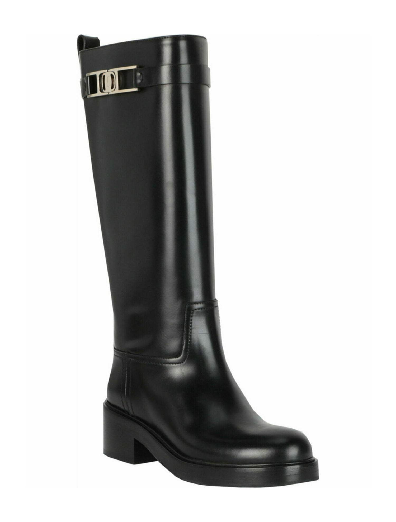 Salvatore Ferragamo Gancini Logo Calf Leather Knee-High Boots w/ Tags