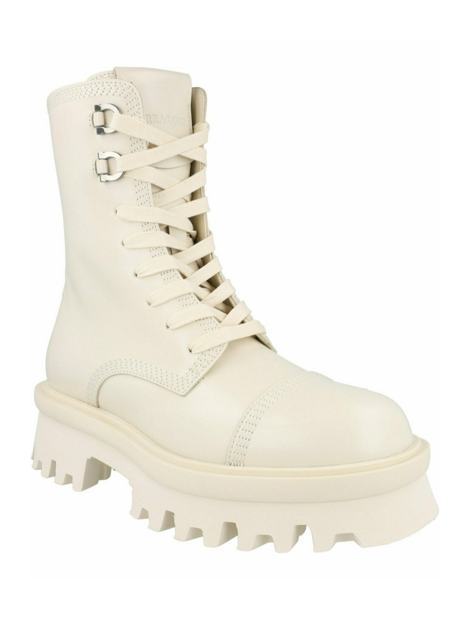 Salvatore Ferragamo Gancini Logo Calf Leather Lace-Up Boots w/ Tags