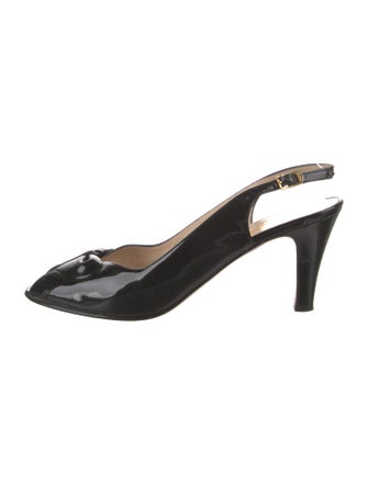 Salvatore Ferragamo Patent Leather Cutout Accent Slingback Pumps