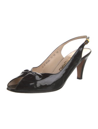 Salvatore Ferragamo Patent Leather Cutout Accent Slingback Pumps