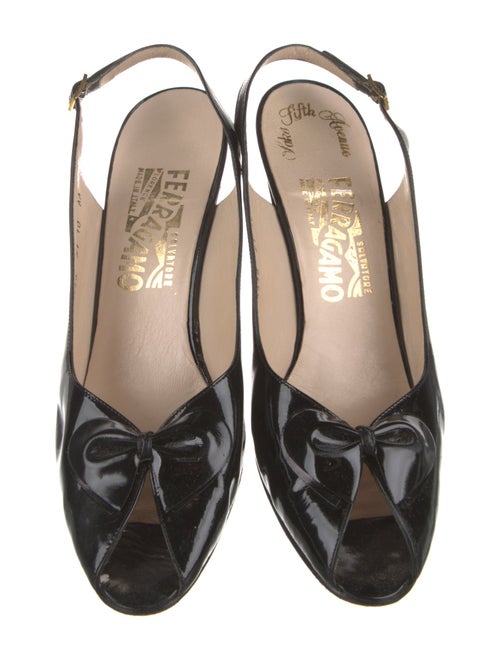 Salvatore Ferragamo Patent Leather Cutout Accent Slingback Pumps