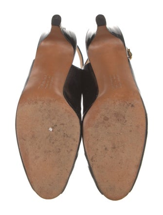 Salvatore Ferragamo Patent Leather Cutout Accent Slingback Pumps