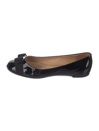 Salvatore Ferragamo Patent Leather Bow Accents Ballet Flats