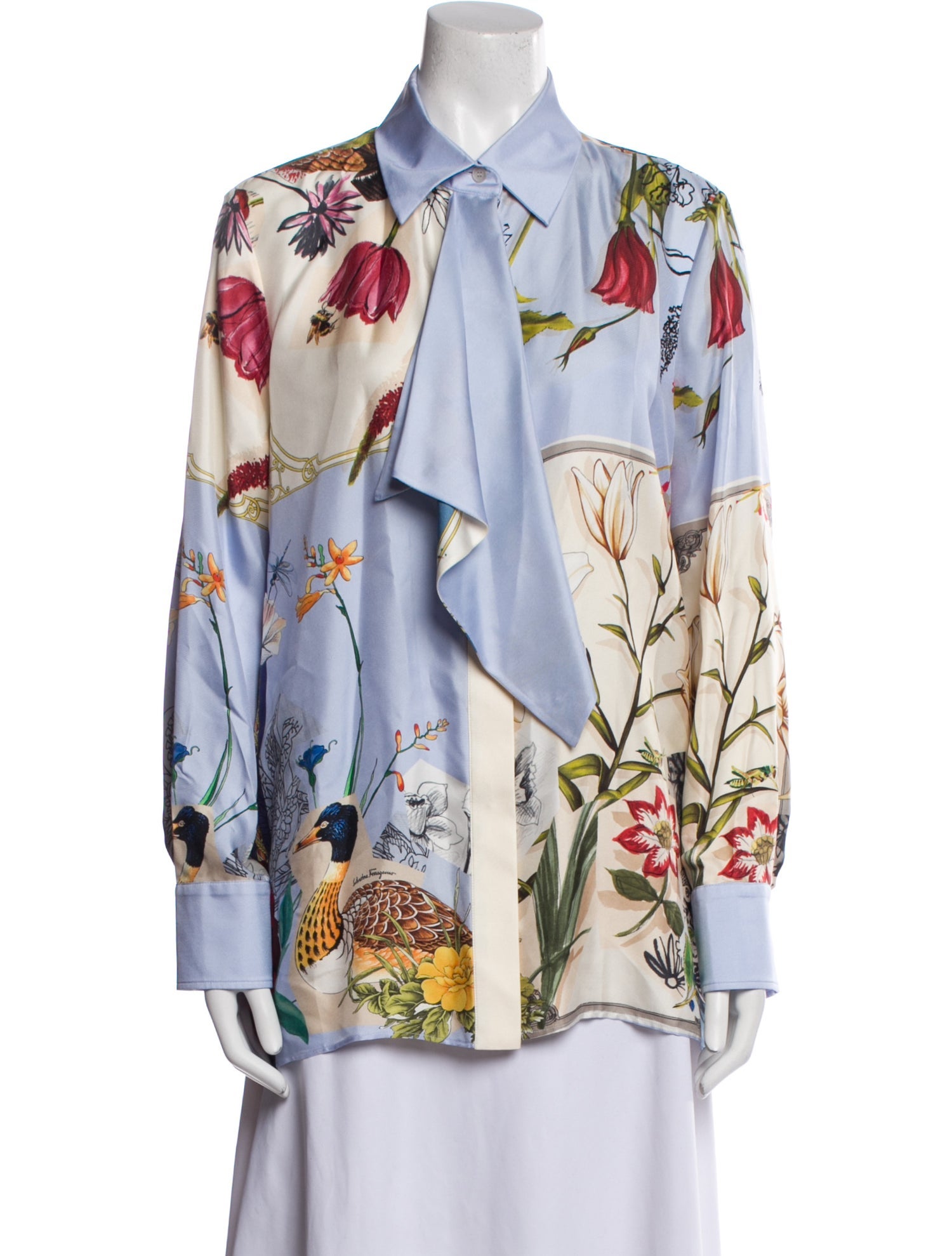 Salvatore Ferragamo Silk Floral Print Button-Up Top