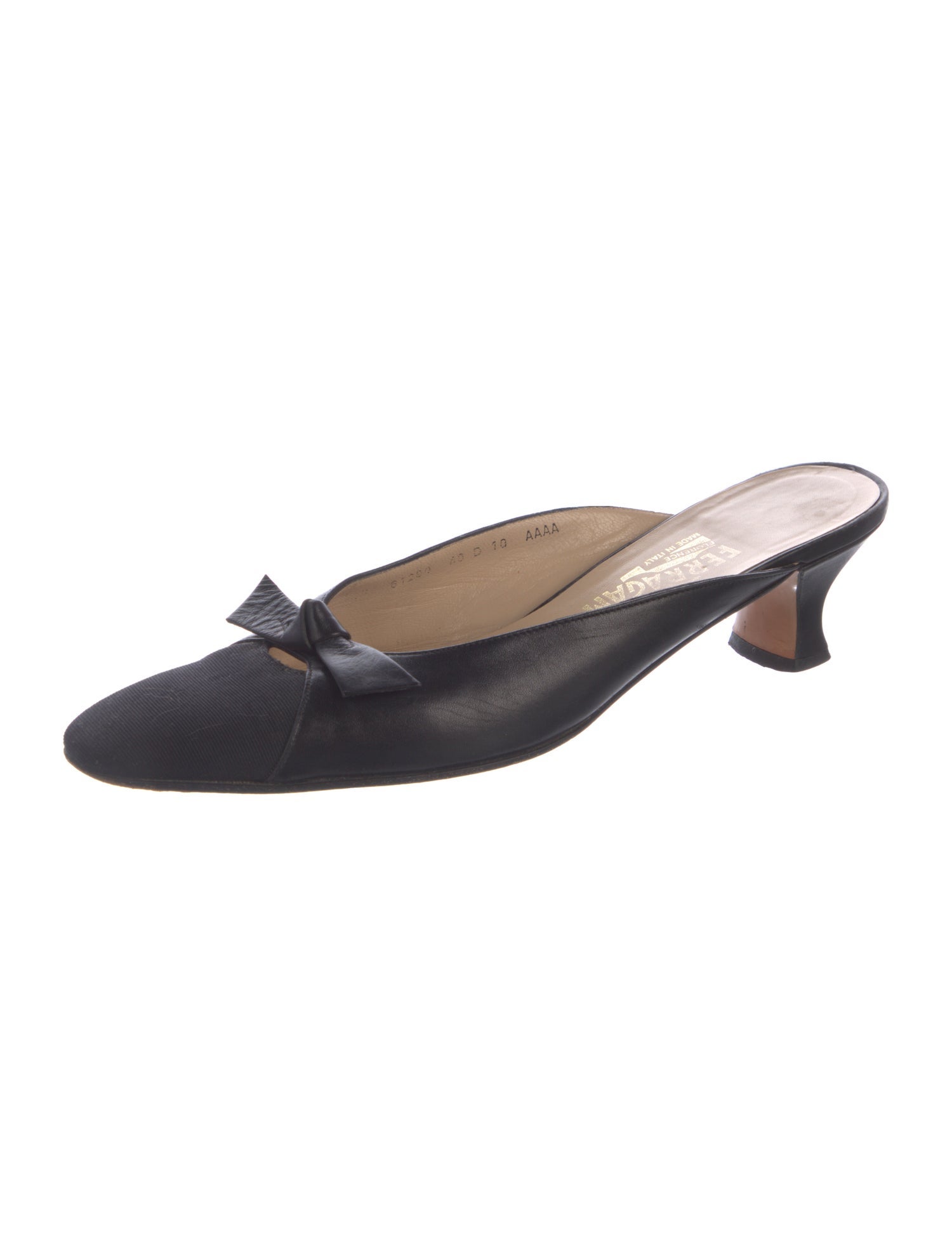 Salvatore Ferragamo Leather Bow Accents Mules