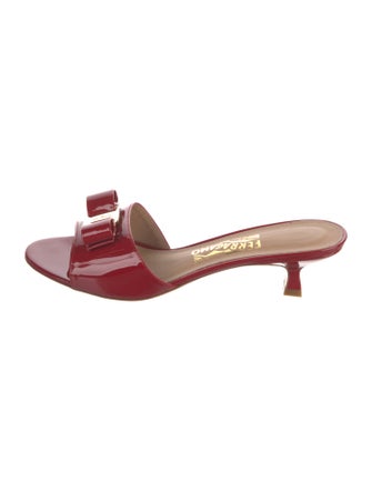 Salvatore Ferragamo Patent Leather Bow Accents Slides