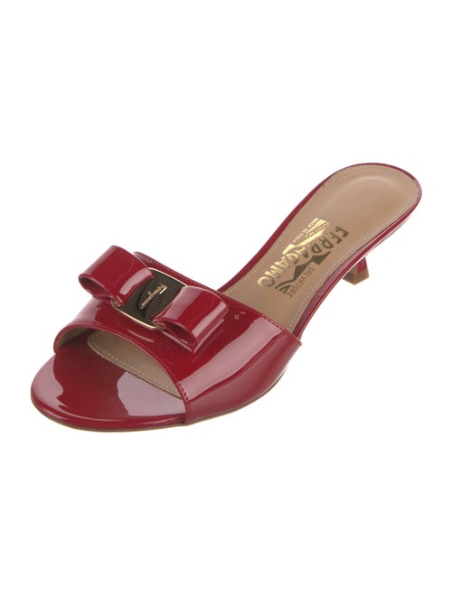 Salvatore Ferragamo Patent Leather Bow Accents Slides