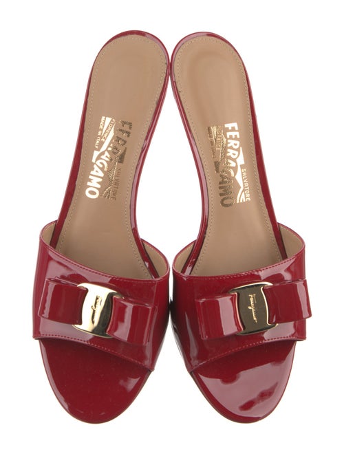 Salvatore Ferragamo Patent Leather Bow Accents Slides