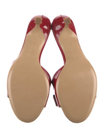 Salvatore Ferragamo Patent Leather Bow Accents Slides