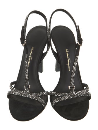 Salvatore Ferragamo Suede Crystal Embellishments Slingback Sandals
