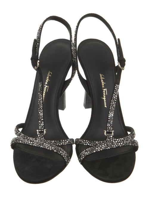 Salvatore Ferragamo Suede Crystal Embellishments Slingback Sandals