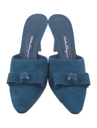 Salvatore Ferragamo Suede Leather Trim Embellishment Mules