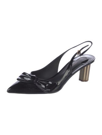 Salvatore Ferragamo Patent Leather Bow Accents Slingback Pumps