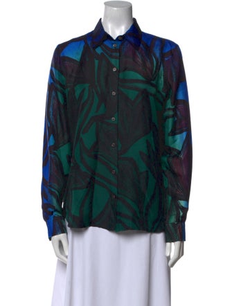Salvatore Ferragamo Printed Long Sleeve Button-Up Top