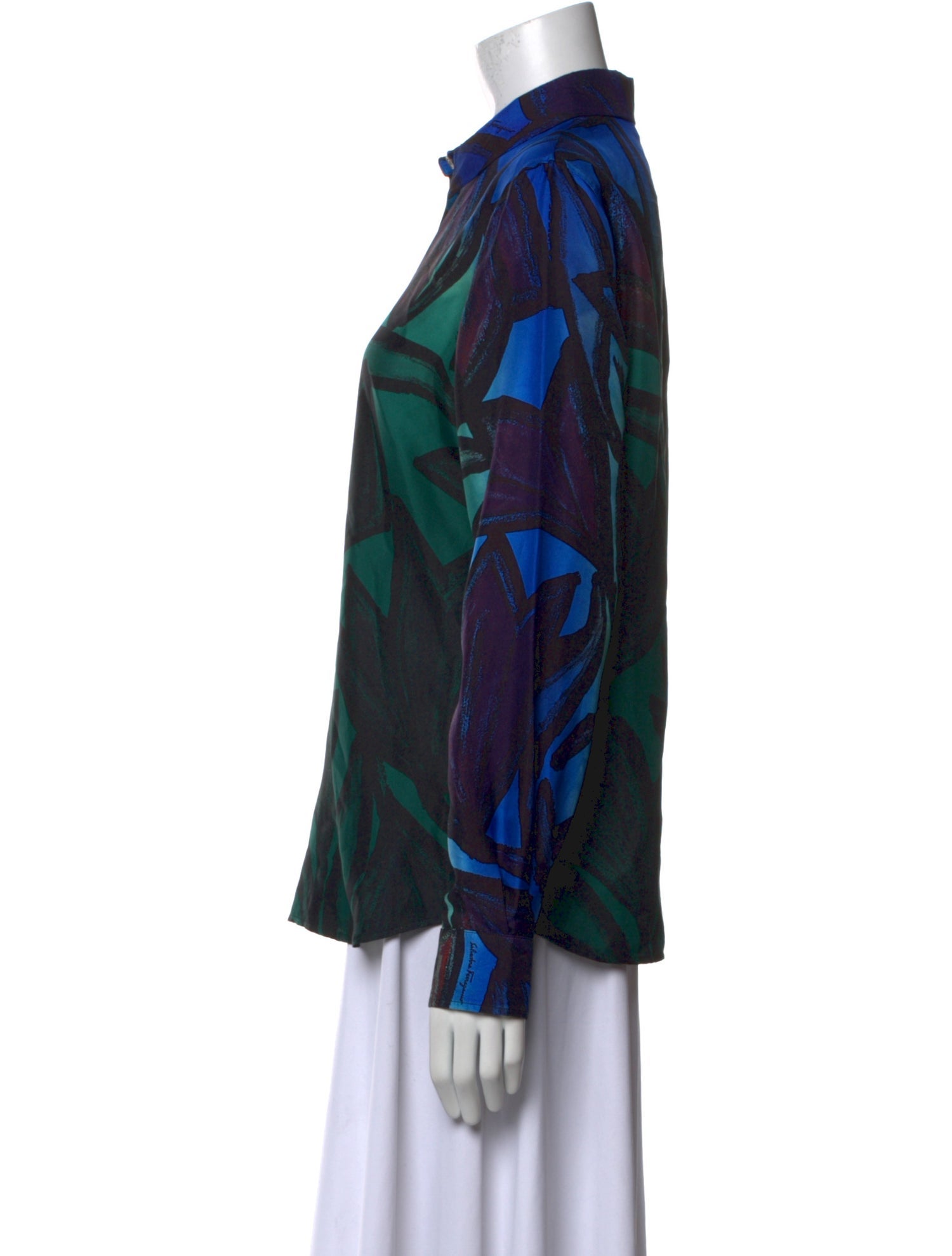 Salvatore Ferragamo Printed Long Sleeve Button-Up Top