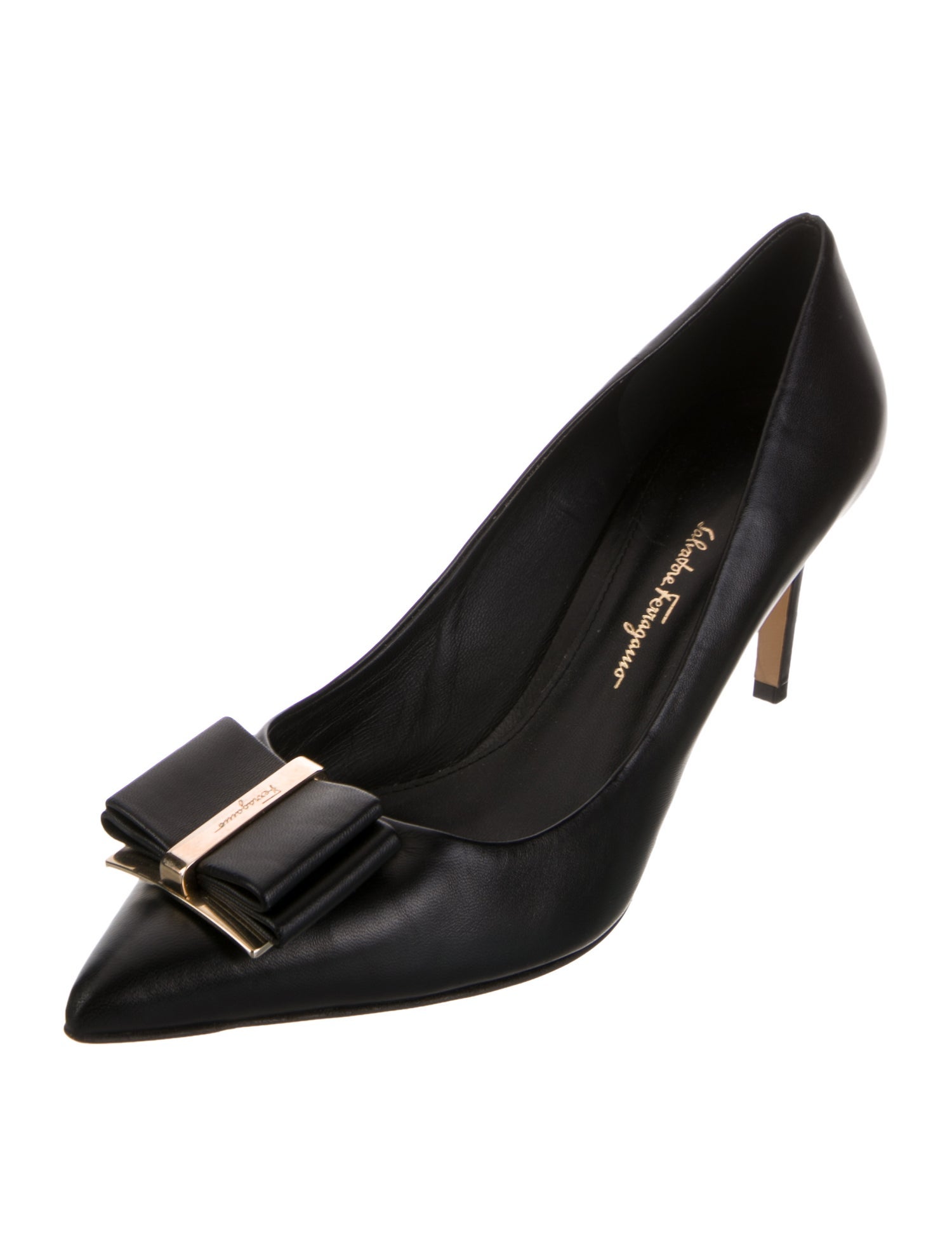 Salvatore Ferragamo Leather Bow Accents Pumps
