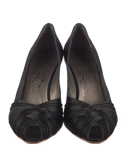 Salvatore Ferragamo Satin Pleated Accents Pumps