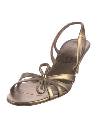 Salvatore Ferragamo Leather Whipstitch Trim Slingback Sandals