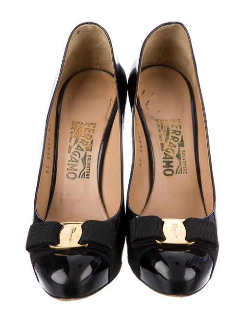 Salvatore Ferragamo Patent Leather Bow Accents Pumps