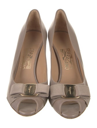 Salvatore Ferragamo Leather Bow Accents Pumps