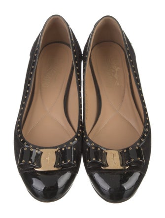 Salvatore Ferragamo Suede Glitter Accents Ballet Flats