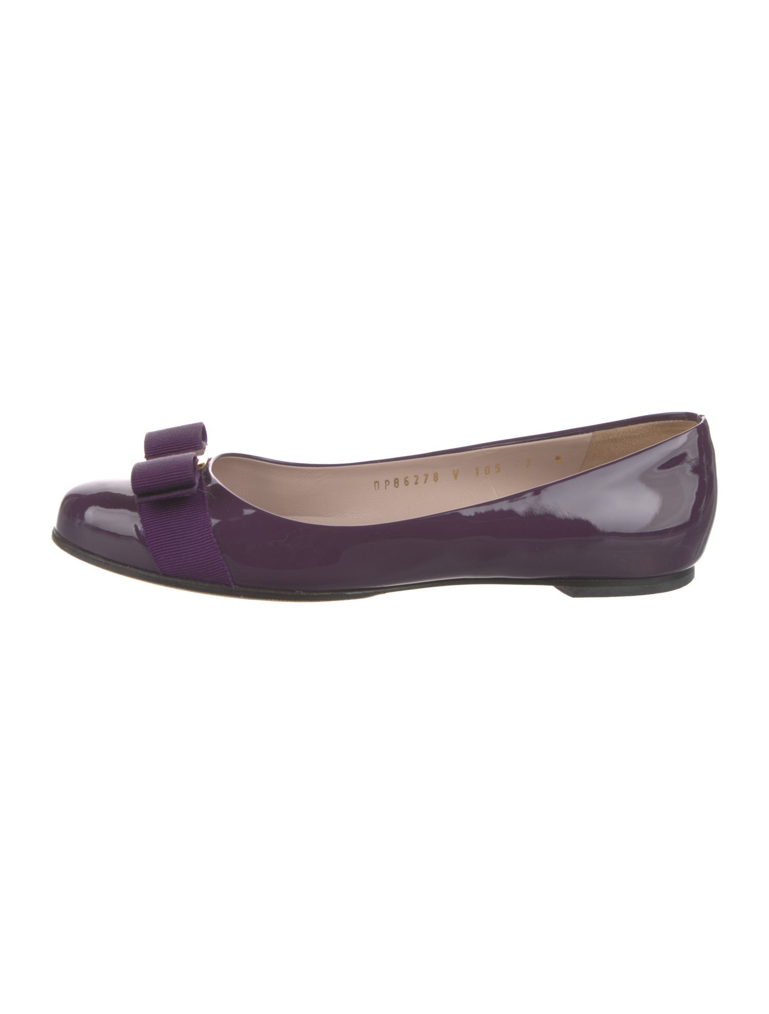 Salvatore Ferragamo Patent Leather Bow Accents Ballet Flats