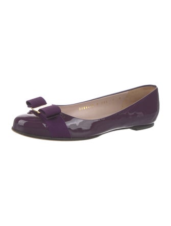 Salvatore Ferragamo Patent Leather Bow Accents Ballet Flats