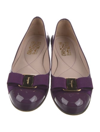 Salvatore Ferragamo Patent Leather Bow Accents Ballet Flats