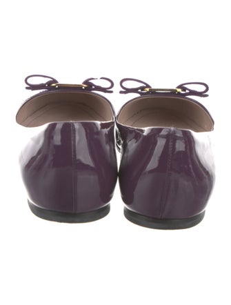 Salvatore Ferragamo Patent Leather Bow Accents Ballet Flats