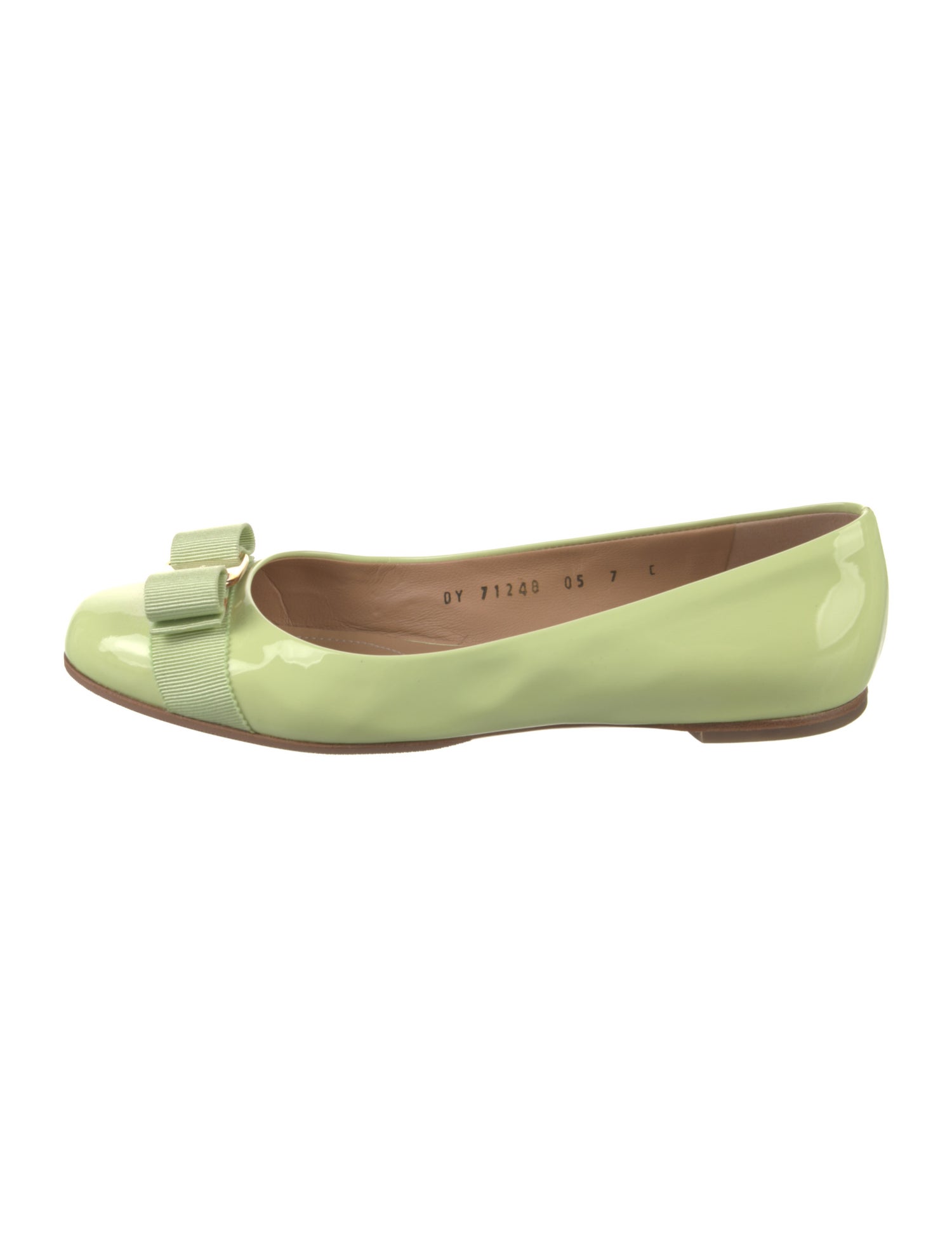 Salvatore Ferragamo Patent Leather Bow Accents Ballet Flats