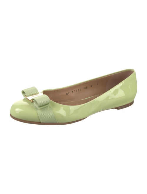 Salvatore Ferragamo Patent Leather Bow Accents Ballet Flats