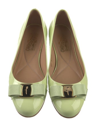 Salvatore Ferragamo Patent Leather Bow Accents Ballet Flats