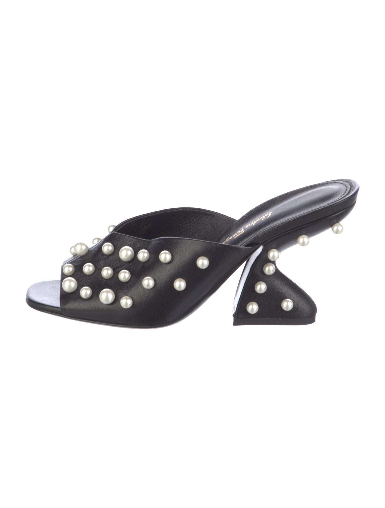 Salvatore Ferragamo Faux Pearl Accents Leather Slides