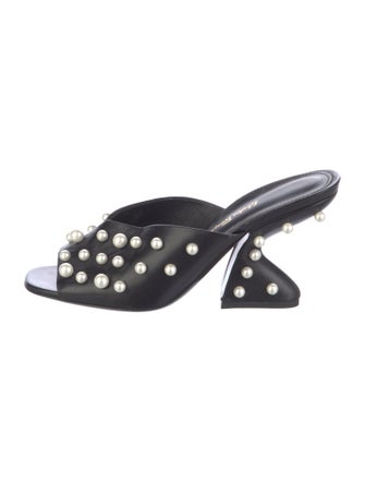 Salvatore Ferragamo Faux Pearl Accents Leather Slides