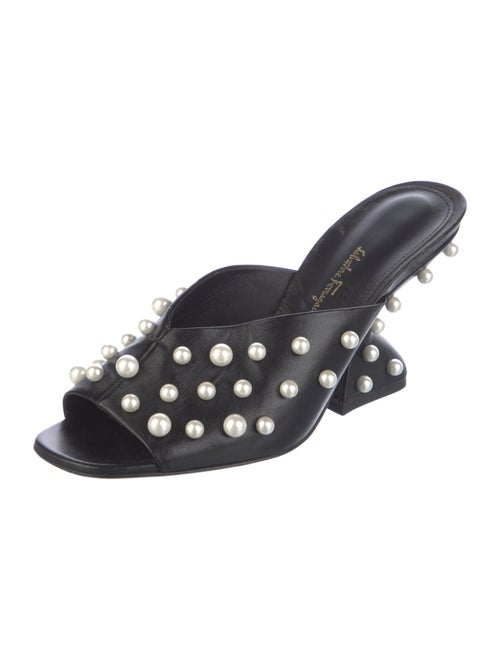 Salvatore Ferragamo Faux Pearl Accents Leather Slides