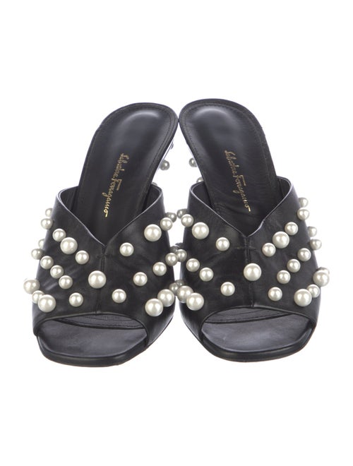 Salvatore Ferragamo Faux Pearl Accents Leather Slides