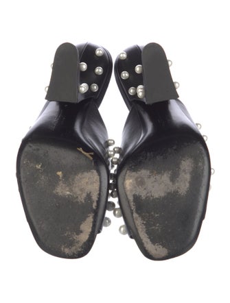 Salvatore Ferragamo Faux Pearl Accents Leather Slides