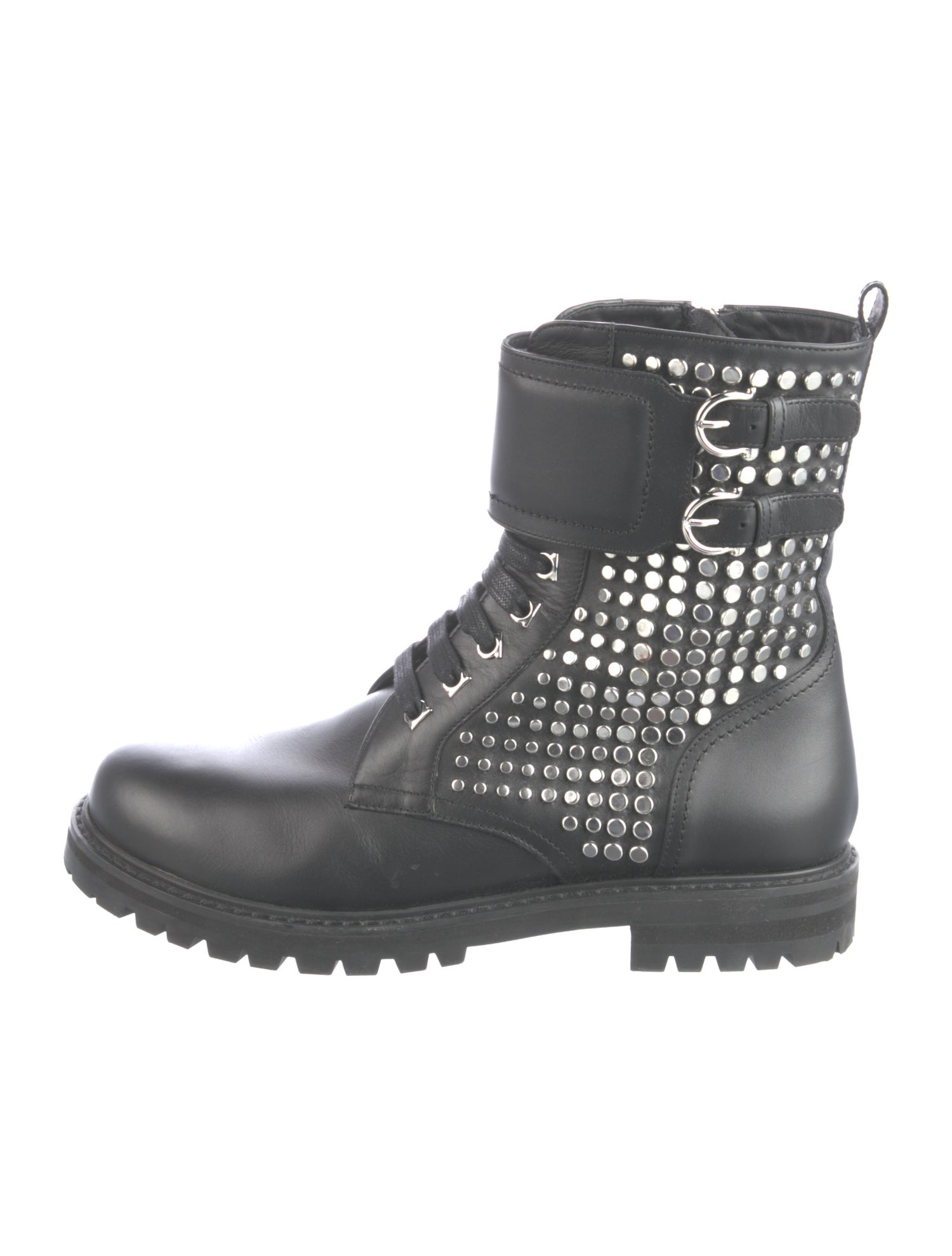 Salvatore Ferragamo Leather Studded Accents Combat Boots