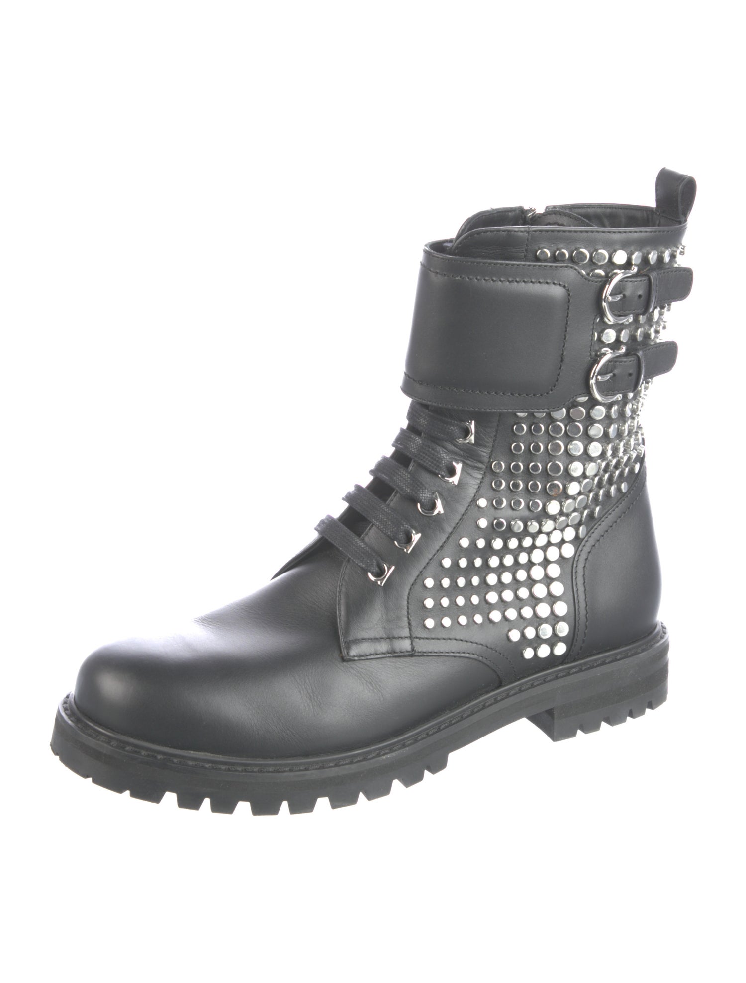 Salvatore Ferragamo Leather Studded Accents Combat Boots
