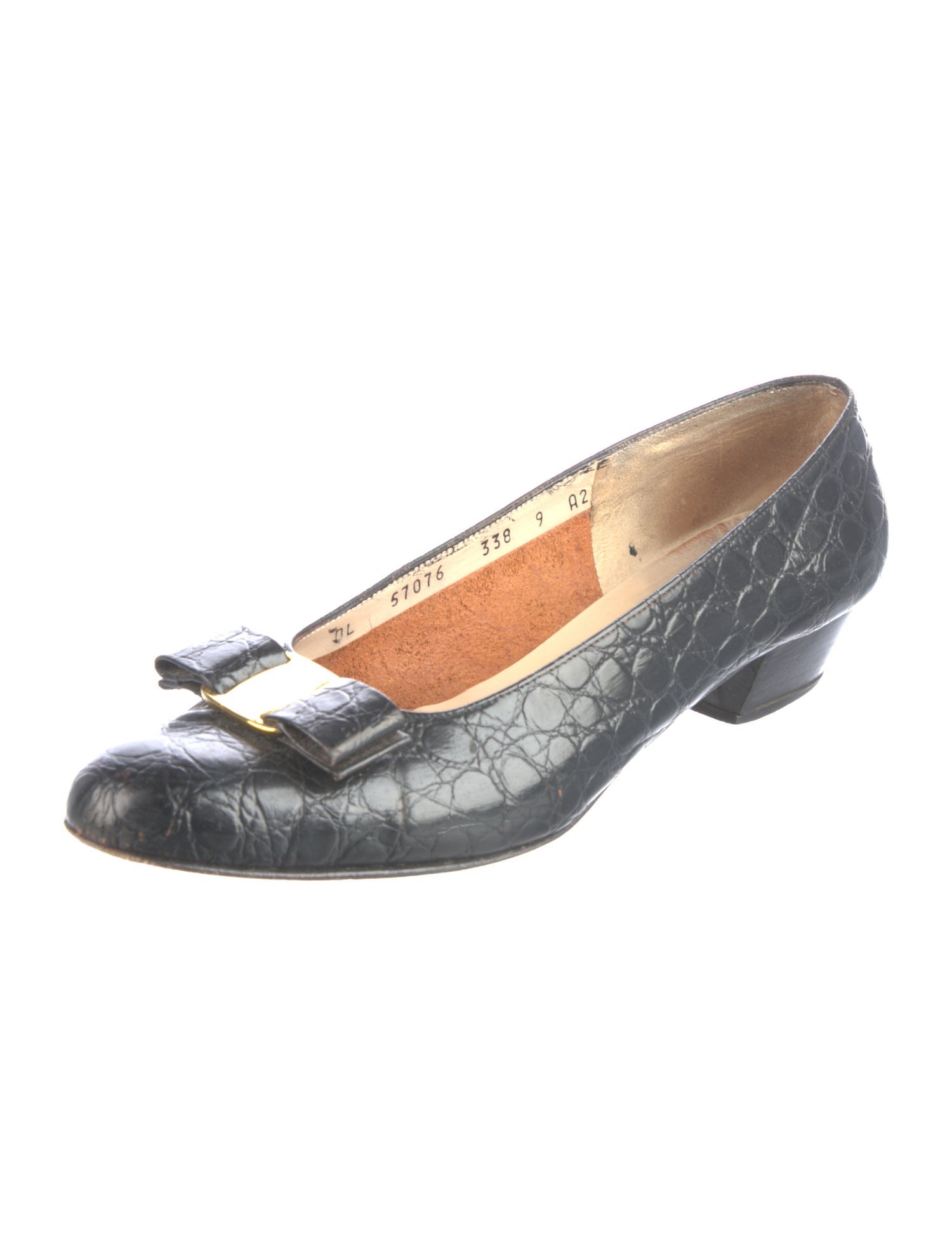 Salvatore Ferragamo Vara Bow Accent Embossed Leather Pumps