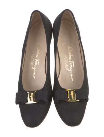 Salvatore Ferragamo Canvas Bow Accents Pumps