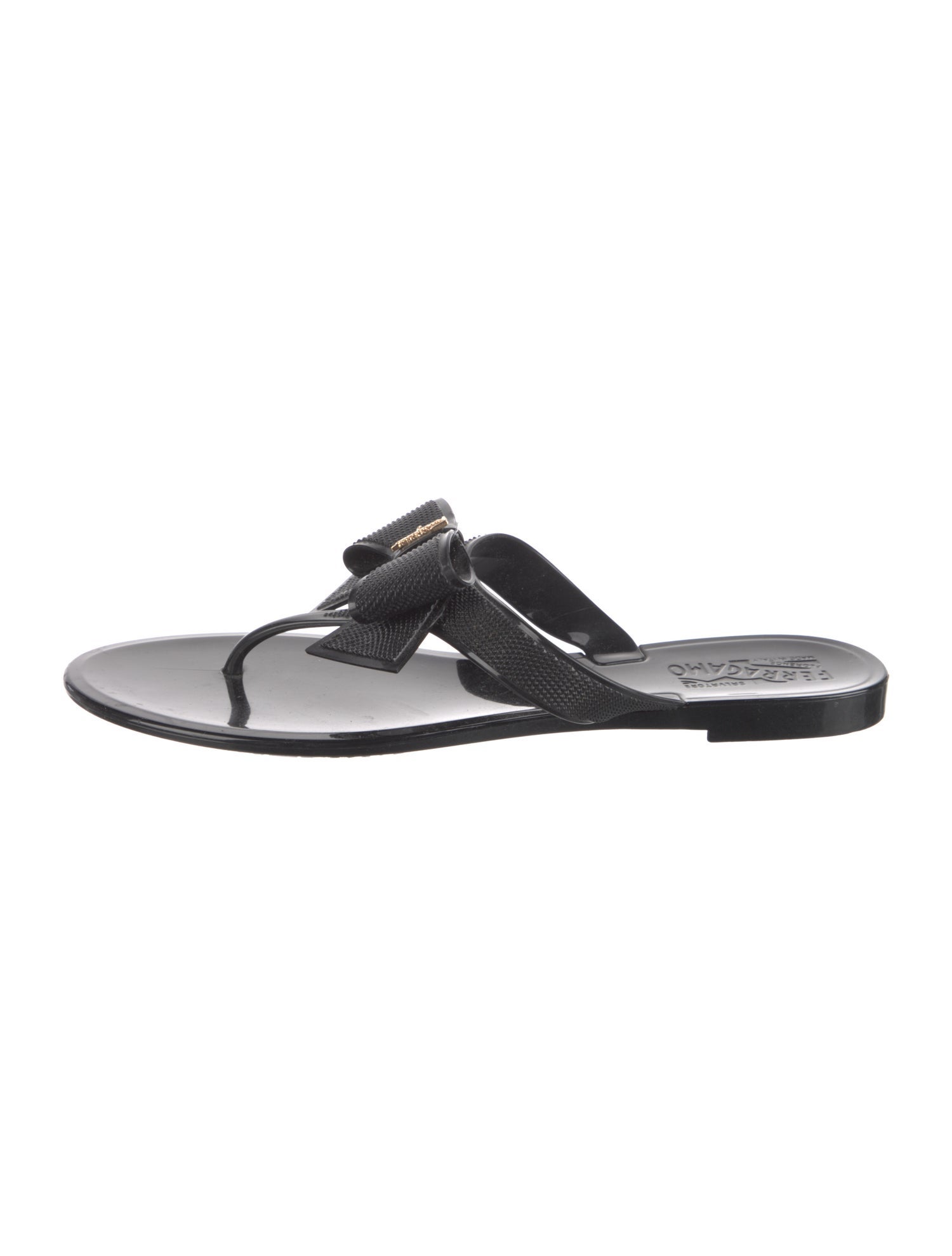 Salvatore Ferragamo Rubber Bow Accents Slides
