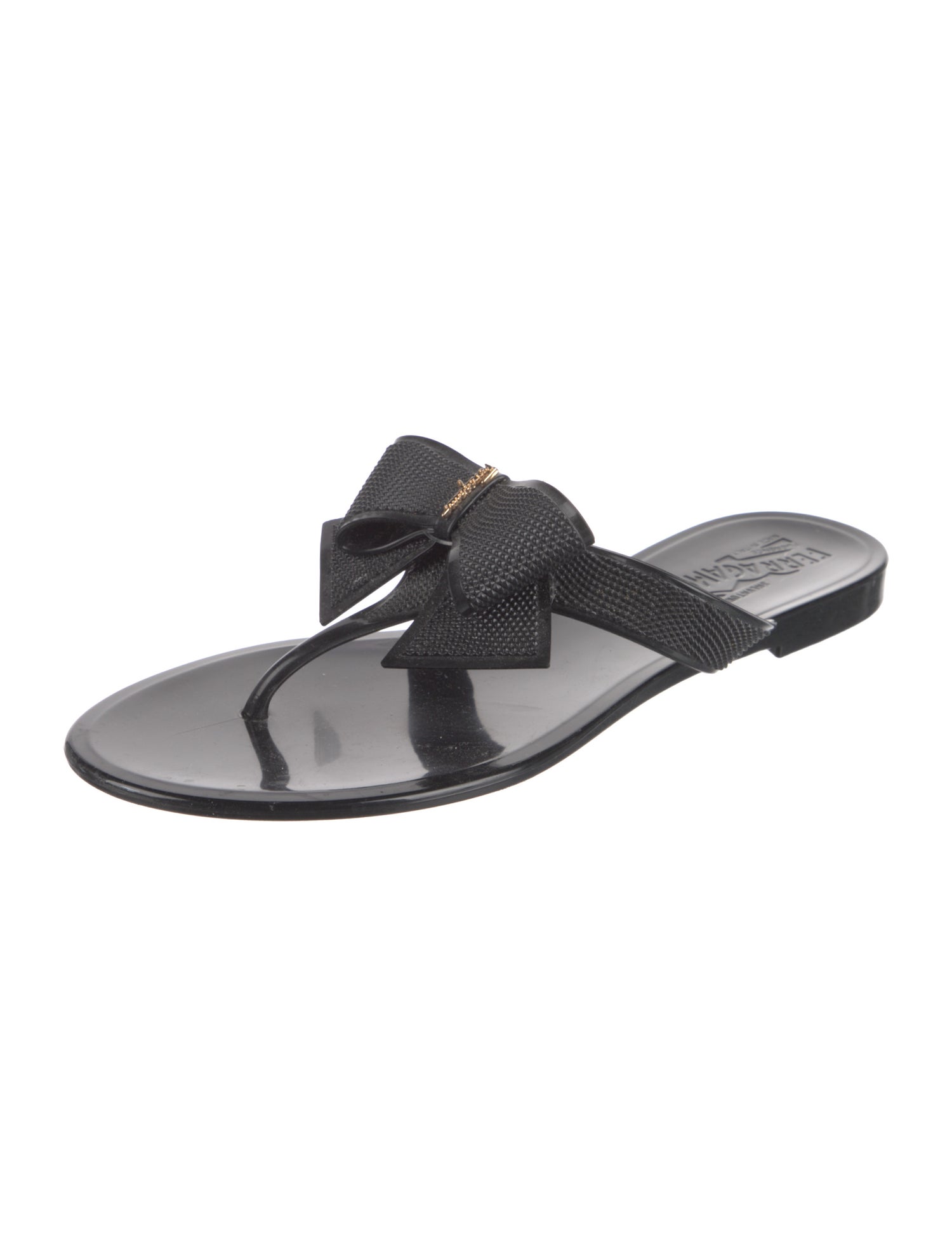 Salvatore Ferragamo Rubber Bow Accents Slides