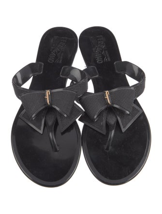 Salvatore Ferragamo Rubber Bow Accents Slides