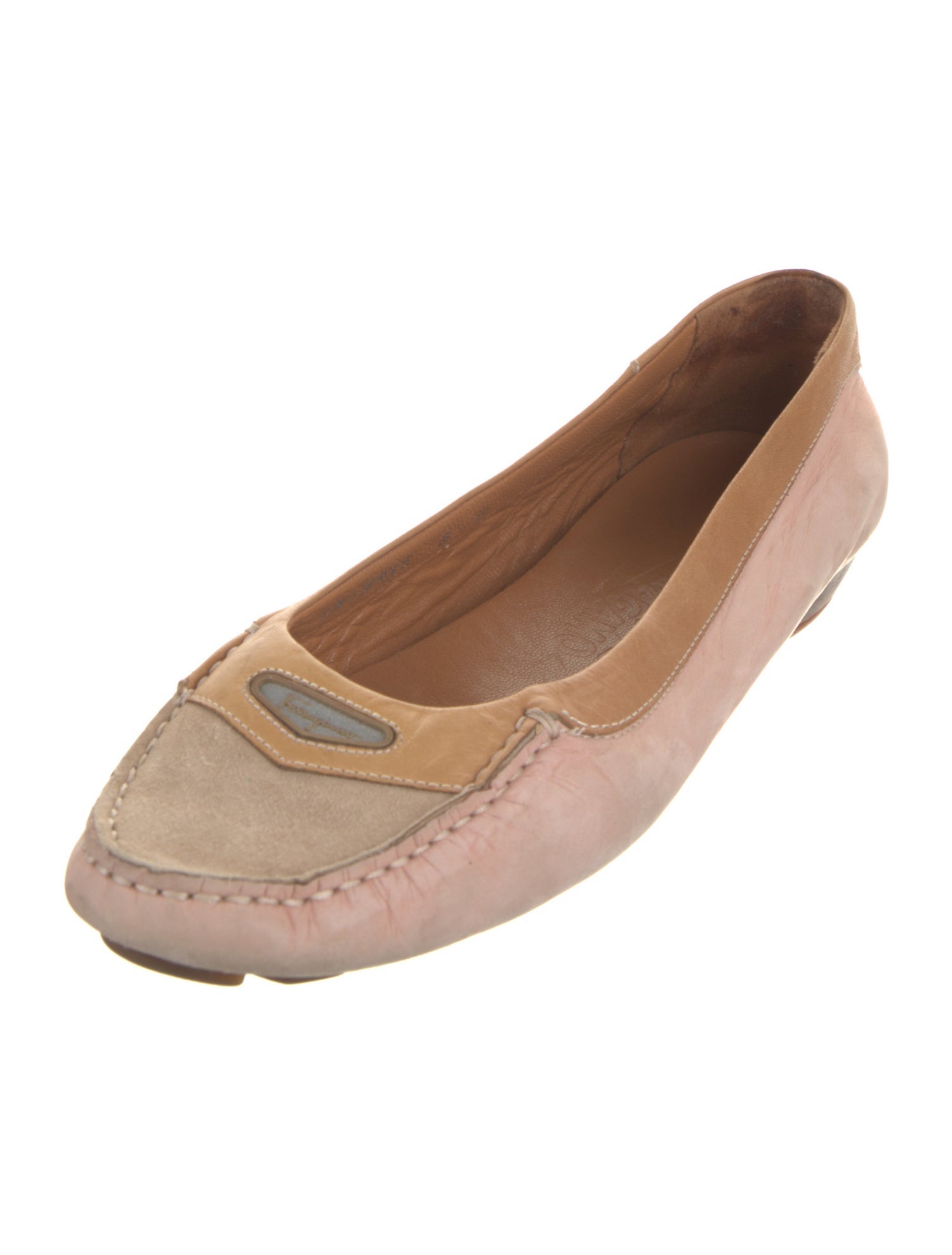 Salvatore Ferragamo Leather Colorblock Pattern Ballet Flats